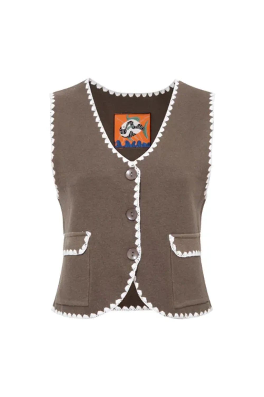 Le-Monade Dreams-Triko Haki Ekru Sıçandiş Nakışlı Yelek-Yelek-1-Milagron.com