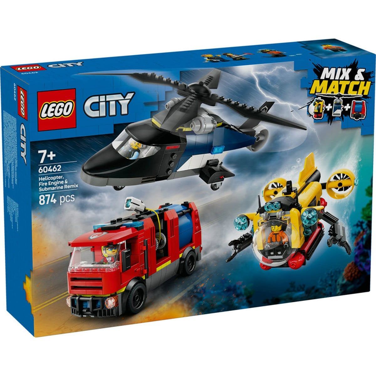60462 Lego City Helikopter, İTfaiye Kamyonu Ve Denizaltı 874 Parça +7 Yaş