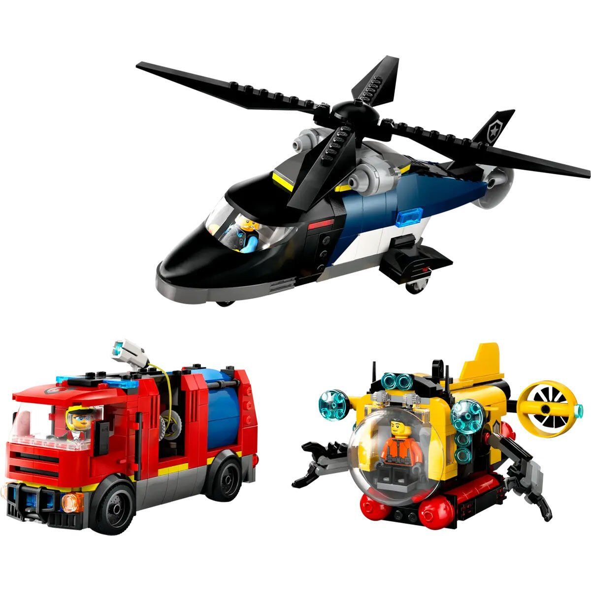 60462 Lego City Helikopter, İTfaiye Kamyonu Ve Denizaltı 874 Parça +7 Yaş