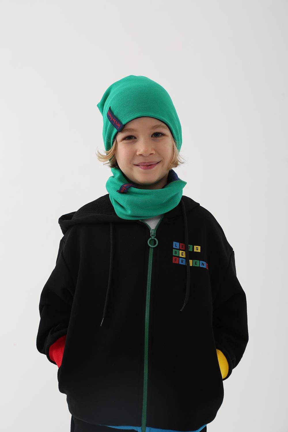 Let's Be Friends-Çift Taraflı Bere/Boyunluk Set - Mavi/Yeşil-Şapka-1-Milagron.com