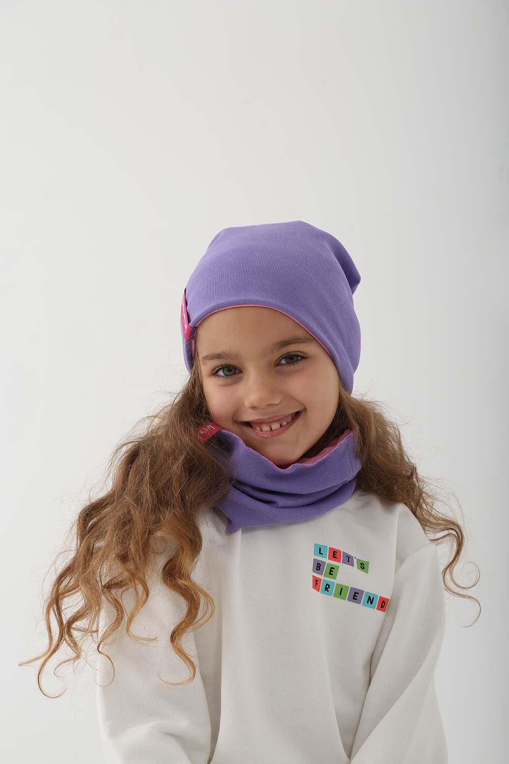 Let's Be Friends-Çift Taraflı Bere/Boyunluk Set - Pembe/Lila-Şapka-2-Milagron.com