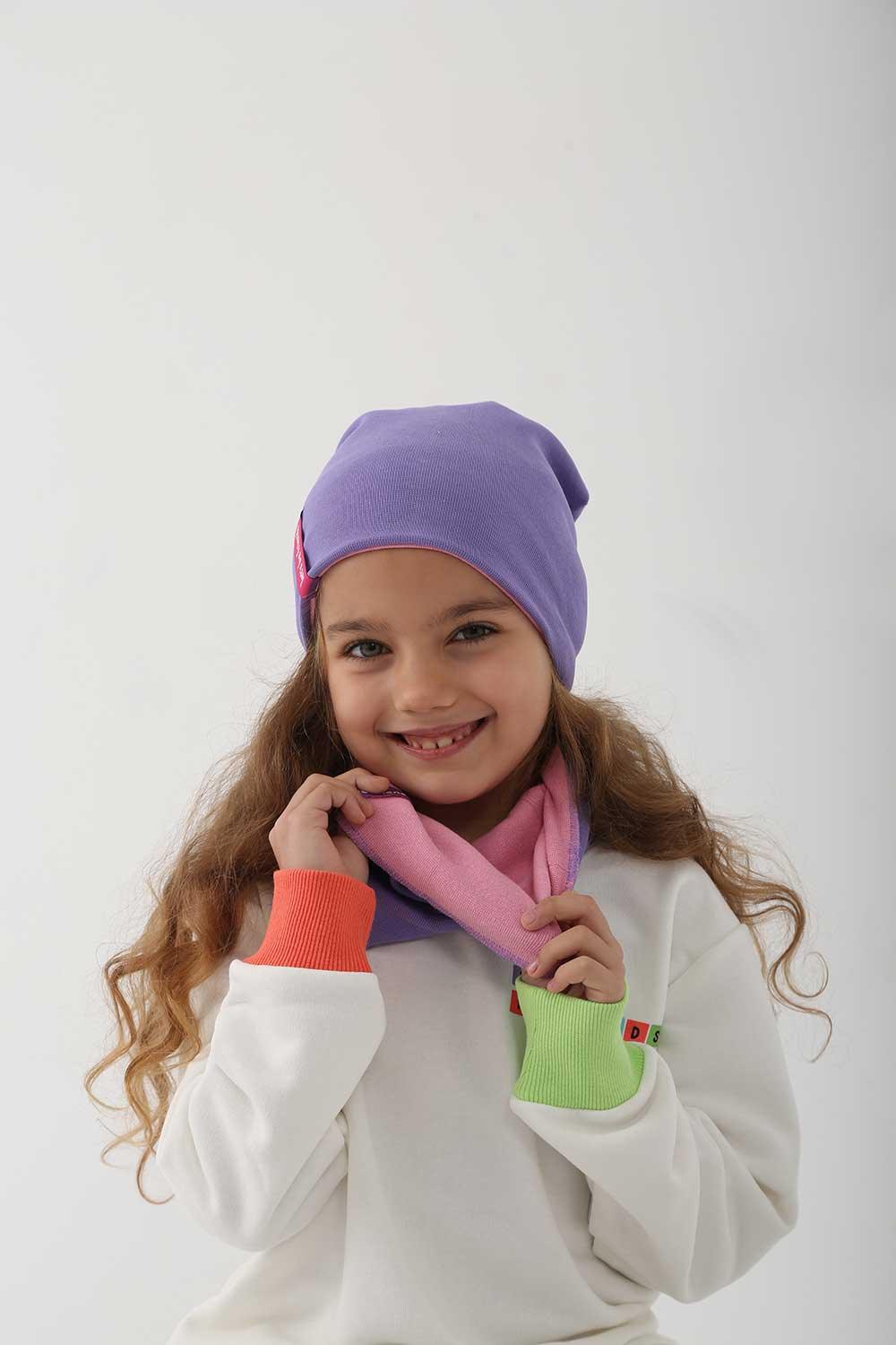 Let's Be Friends-Çift Taraflı Bere/Boyunluk Set - Pembe/Lila-Şapka-3-Milagron.com