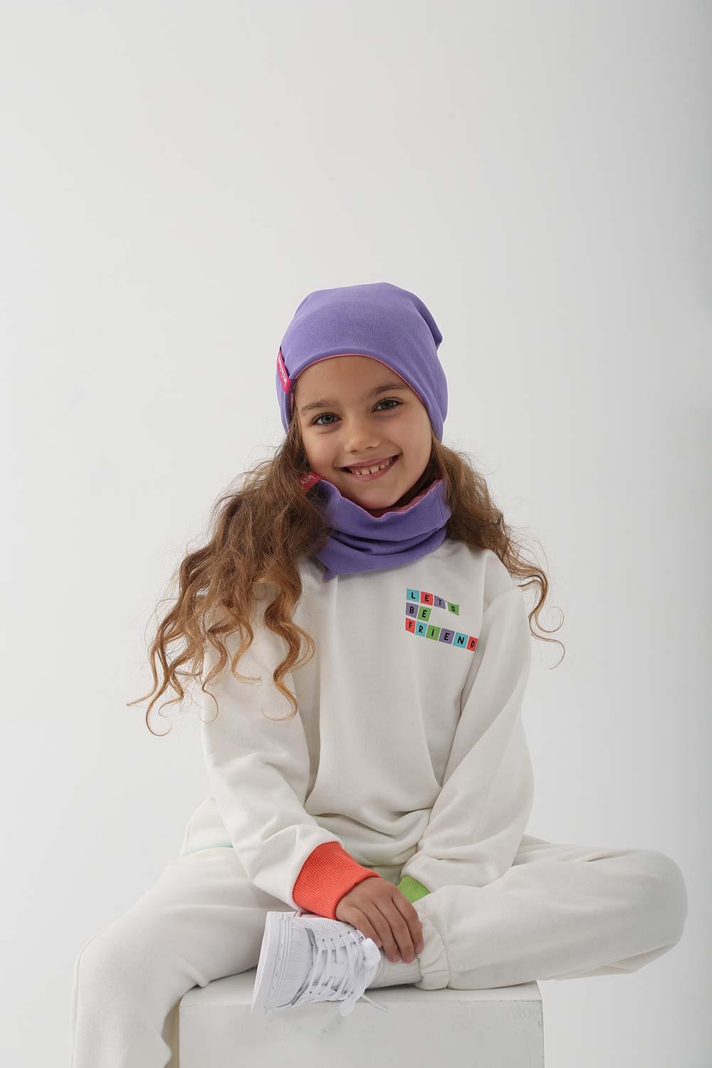 Let's Be Friends-Çift Taraflı Bere/Boyunluk Set - Pembe/Lila-Şapka-4-Milagron.com