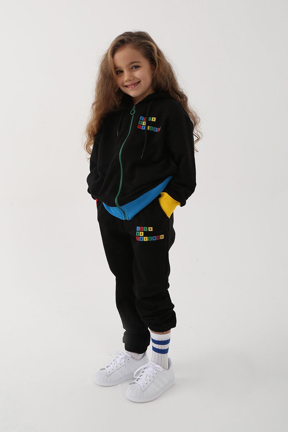 Let's Be Friends-Jogger Pantolon - Siyah-Eşofman-1-Milagron.com