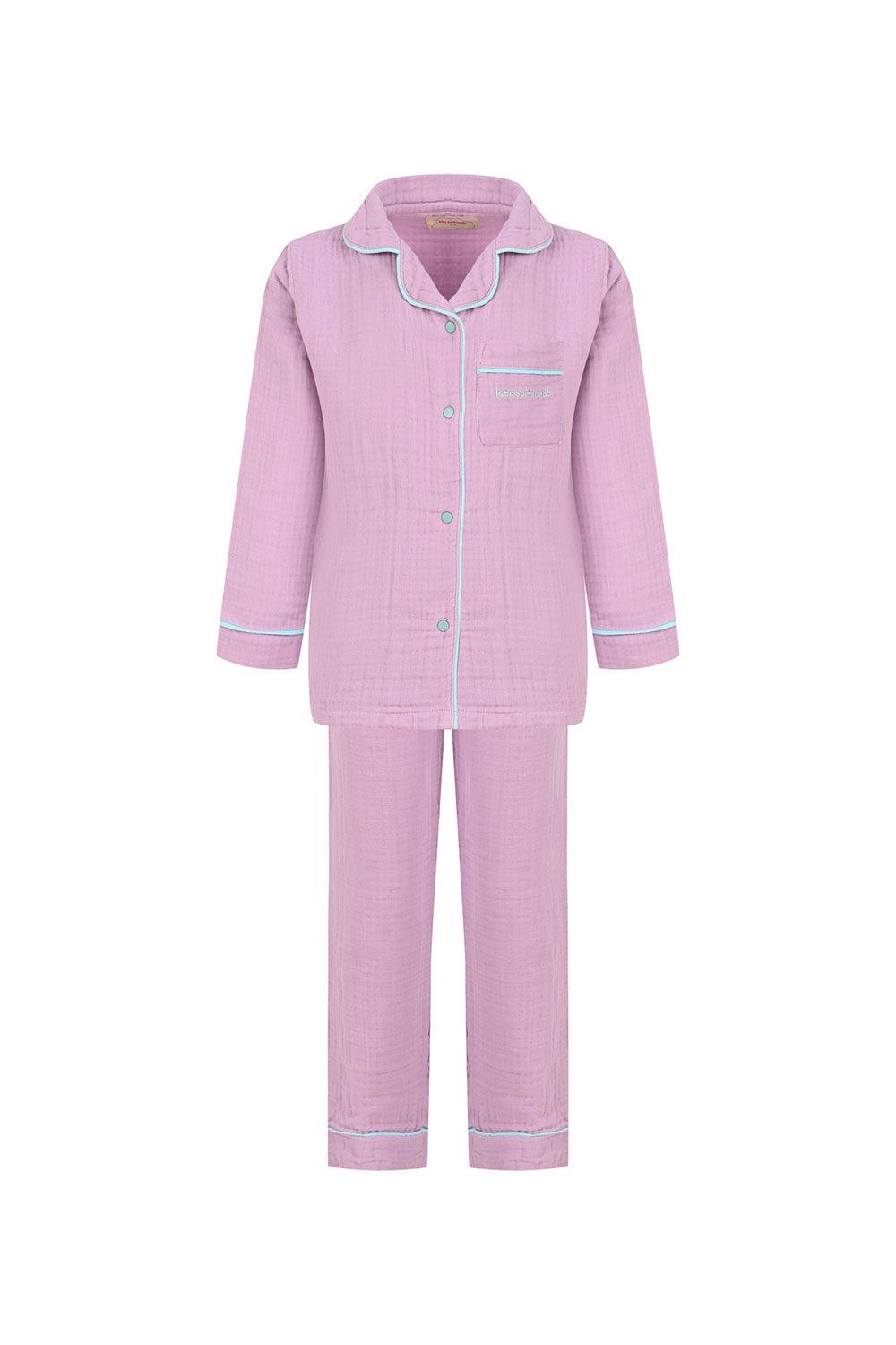 Let's Be Friends-Organik Muslin Pijama Takımı - Lila-Pijama Takımı-1-Milagron.com