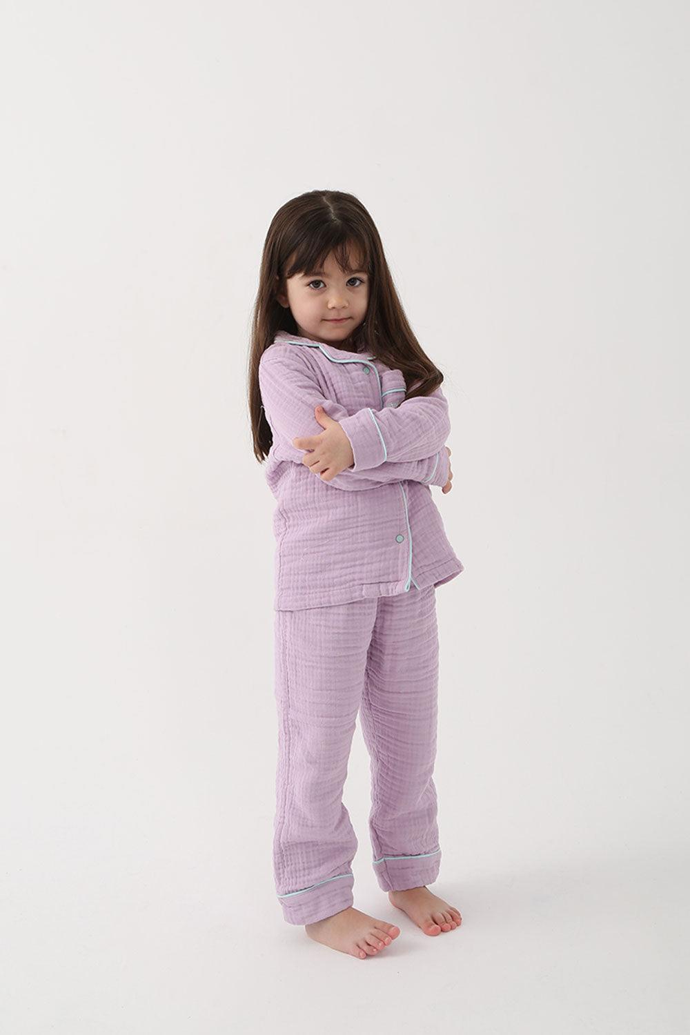 Let's Be Friends-Organik Muslin Pijama Takımı - Lila-Pijama Takımı-3-Milagron.com