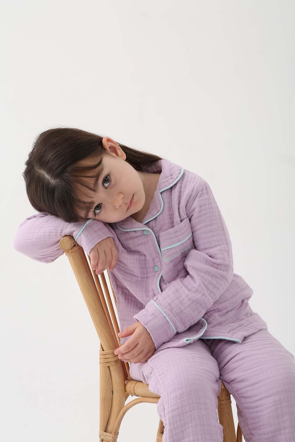 Let's Be Friends-Organik Muslin Pijama Takımı - Lila-Pijama Takımı-4-Milagron.com