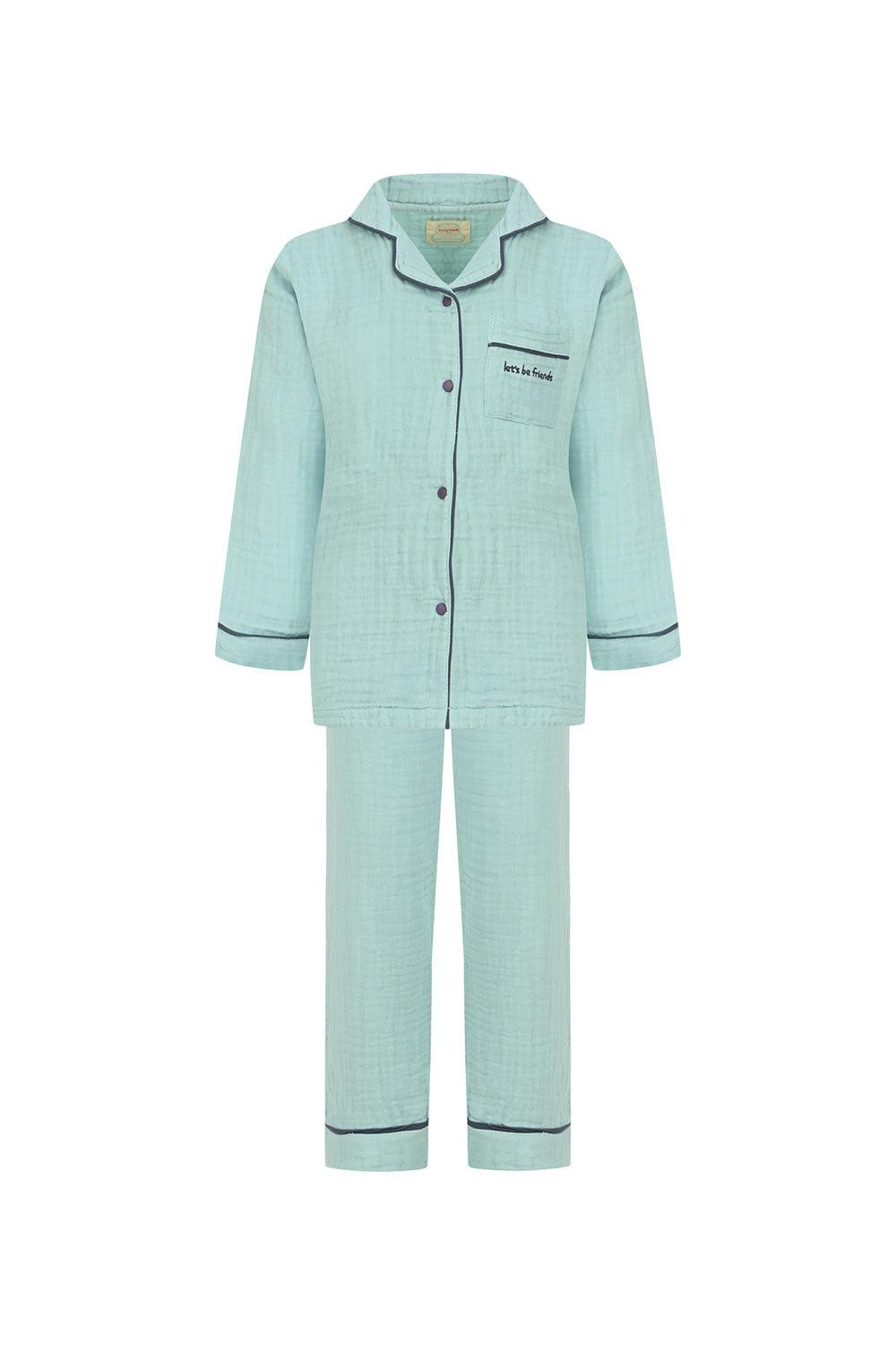 Let's Be Friends-Organik Muslin Pijama Takımı - Mint Yeşili-Pijama Takımı-1-Milagron.com