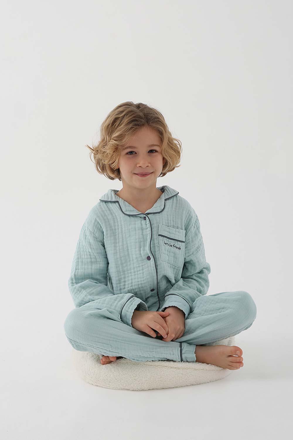 Let's Be Friends-Organik Muslin Pijama Takımı - Mint Yeşili-Pijama Takımı-2-Milagron.com