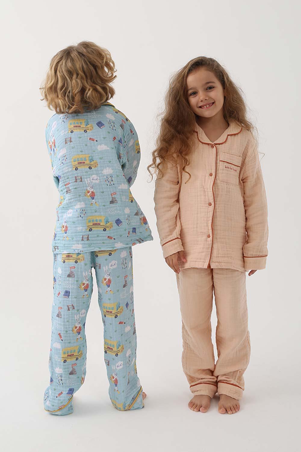 Let's Be Friends-Organik Muslin Pijama Takımı - Pudra-Pijama Takımı-3-Milagron.com