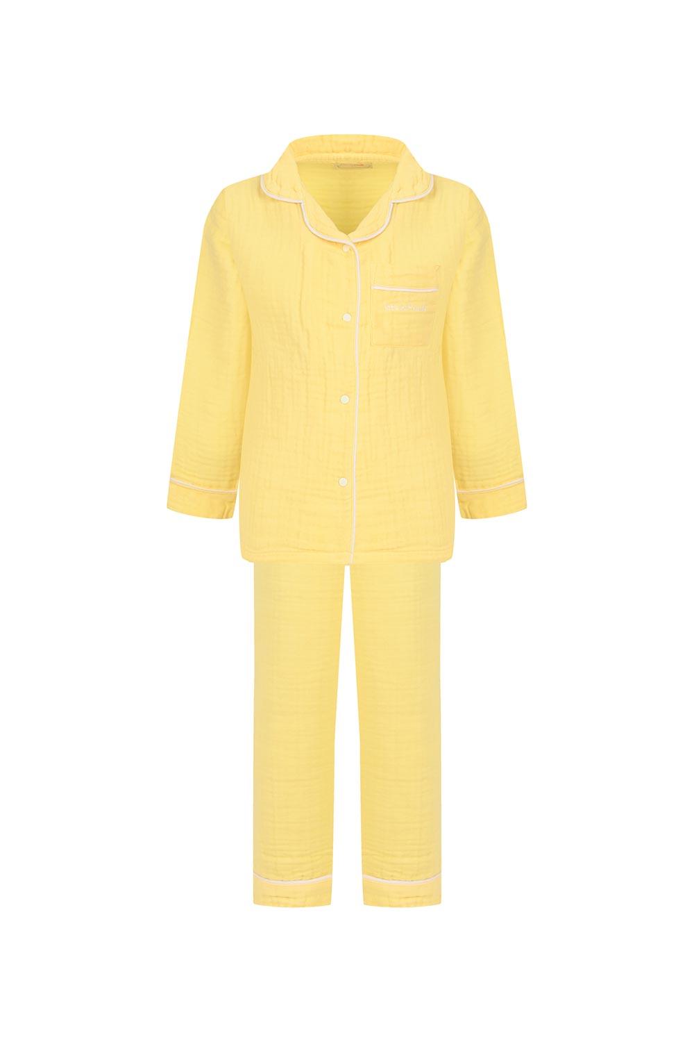 Let's Be Friends-Organik Muslin Pijama Takımı - Sarı-Pijama Takımı-1-Milagron.com