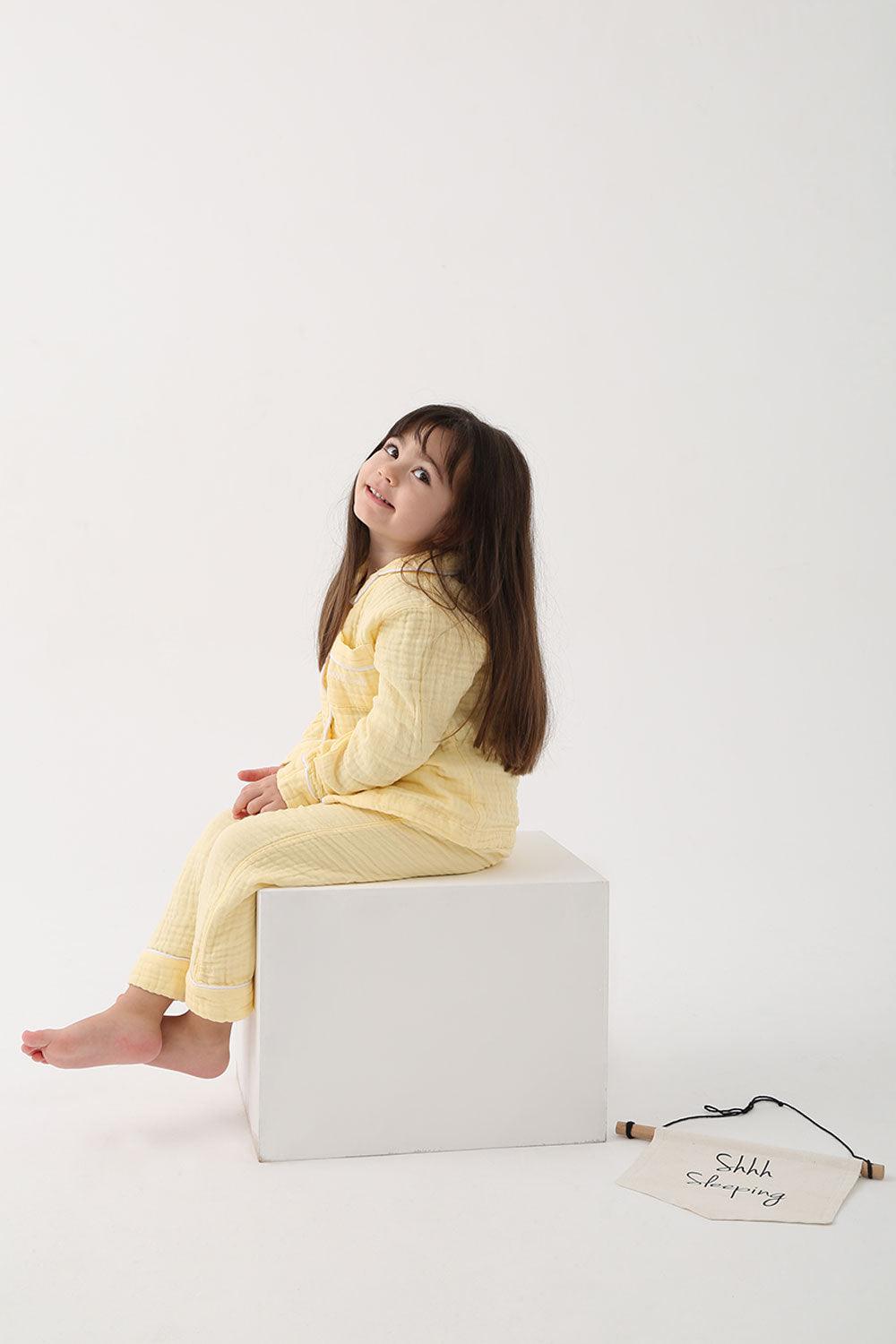 Let's Be Friends-Organik Muslin Pijama Takımı - Sarı-Pijama Takımı-4-Milagron.com