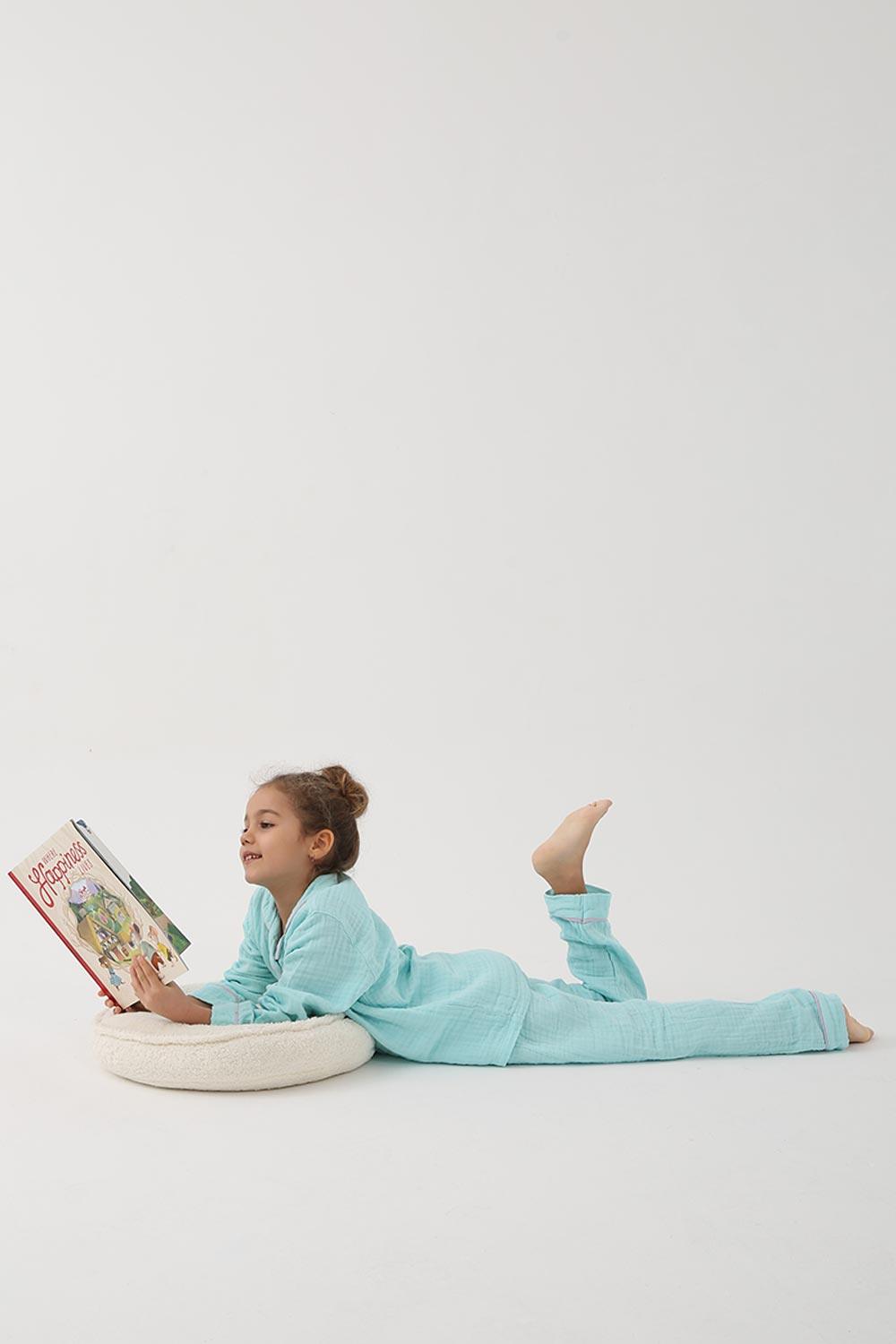 Let's Be Friends-Organik Muslin Pijama Takımı - Turkuaz-Pijama Takımı-2-Milagron.com