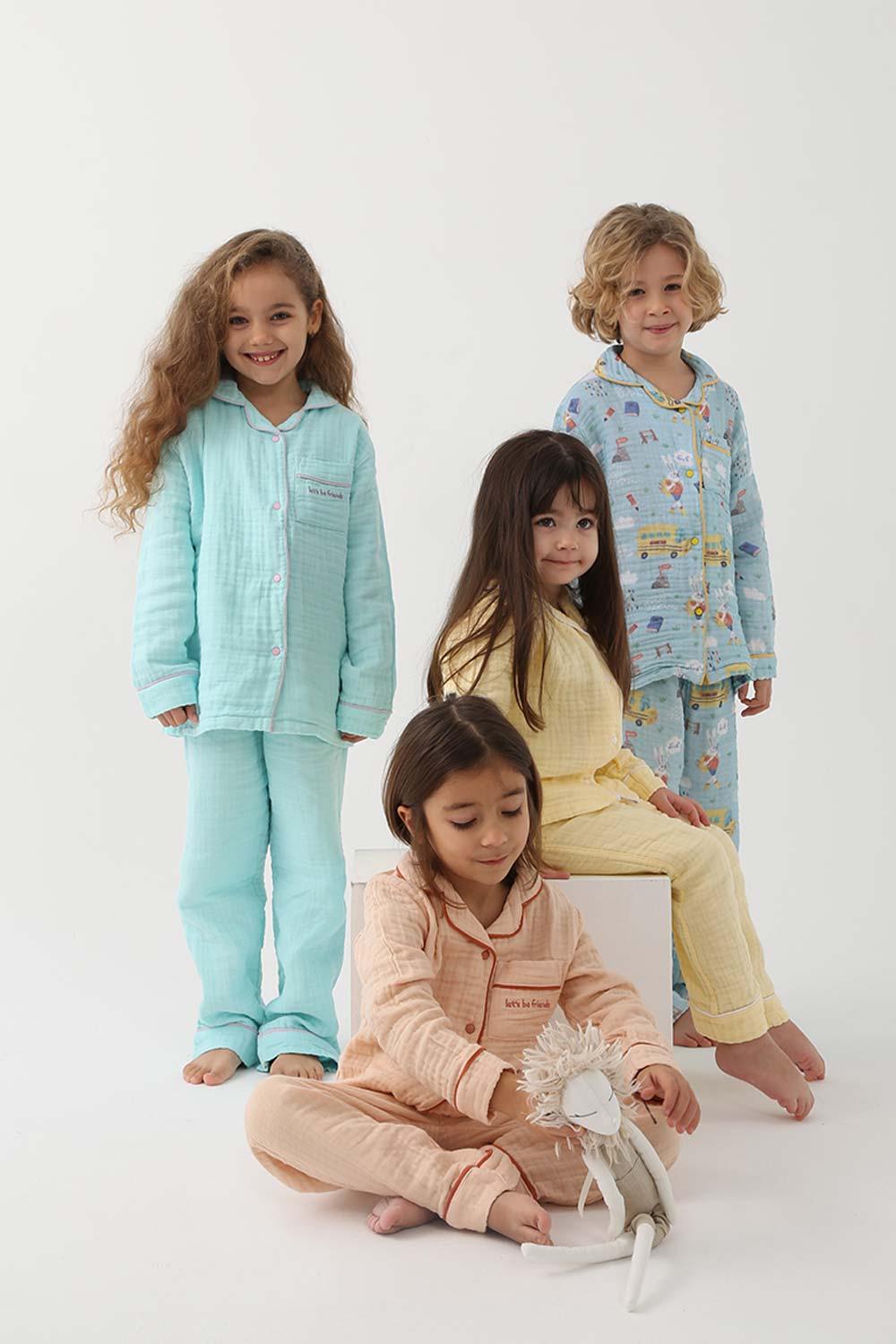Let's Be Friends-Organik Muslin Pijama Takımı - Turkuaz-Pijama Takımı-3-Milagron.com
