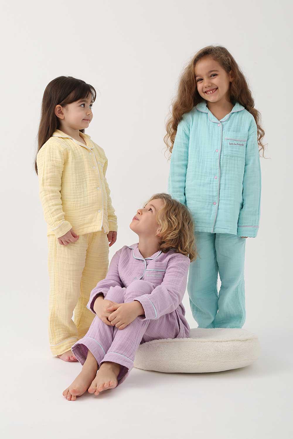 Let's Be Friends-Organik Muslin Pijama Takımı - Turkuaz-Pijama Takımı-5-Milagron.com