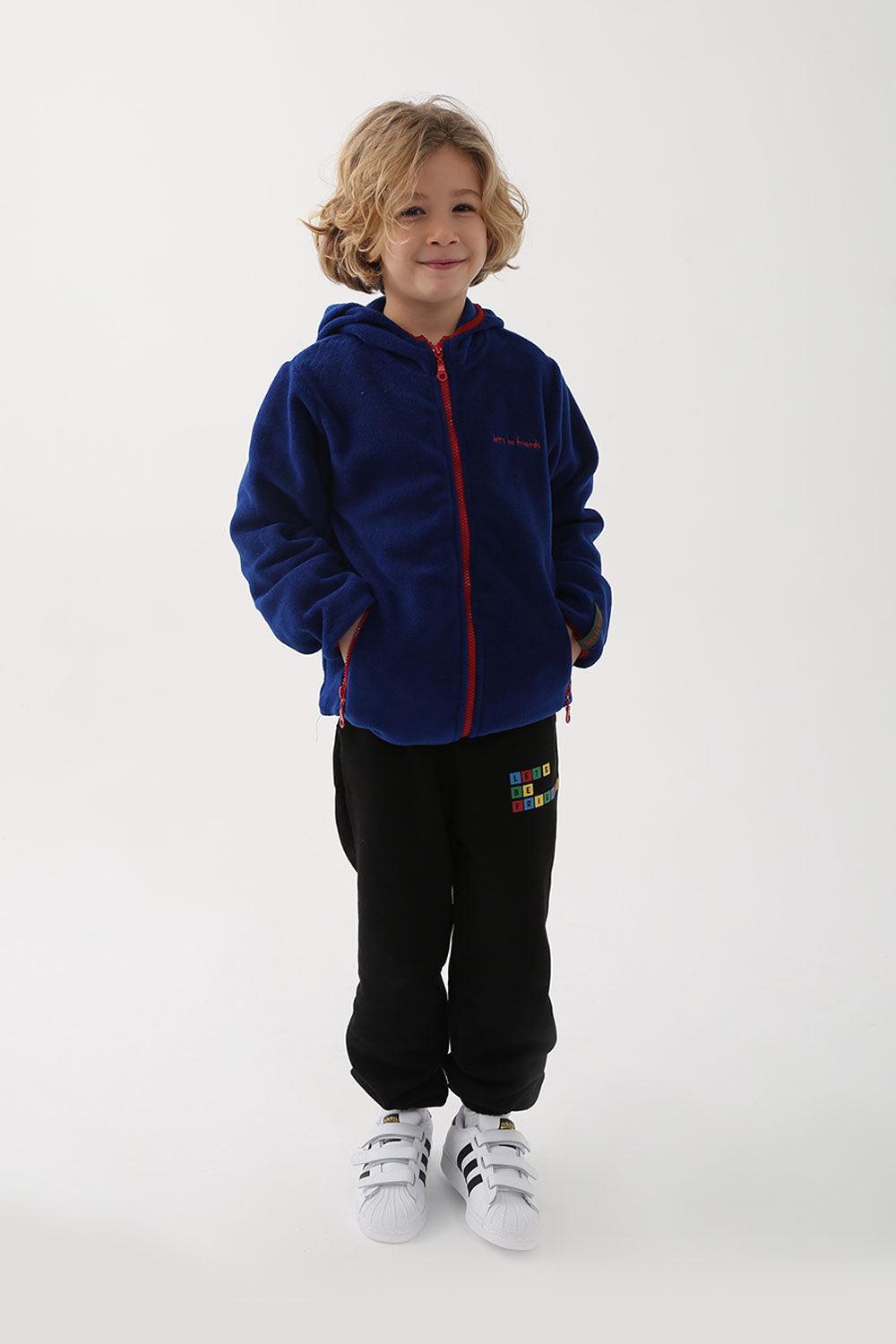 Let's Be Friends-Polar Zipli Hoodie - Mavi-Sweatshirts & Hoodies-1-Milagron.com