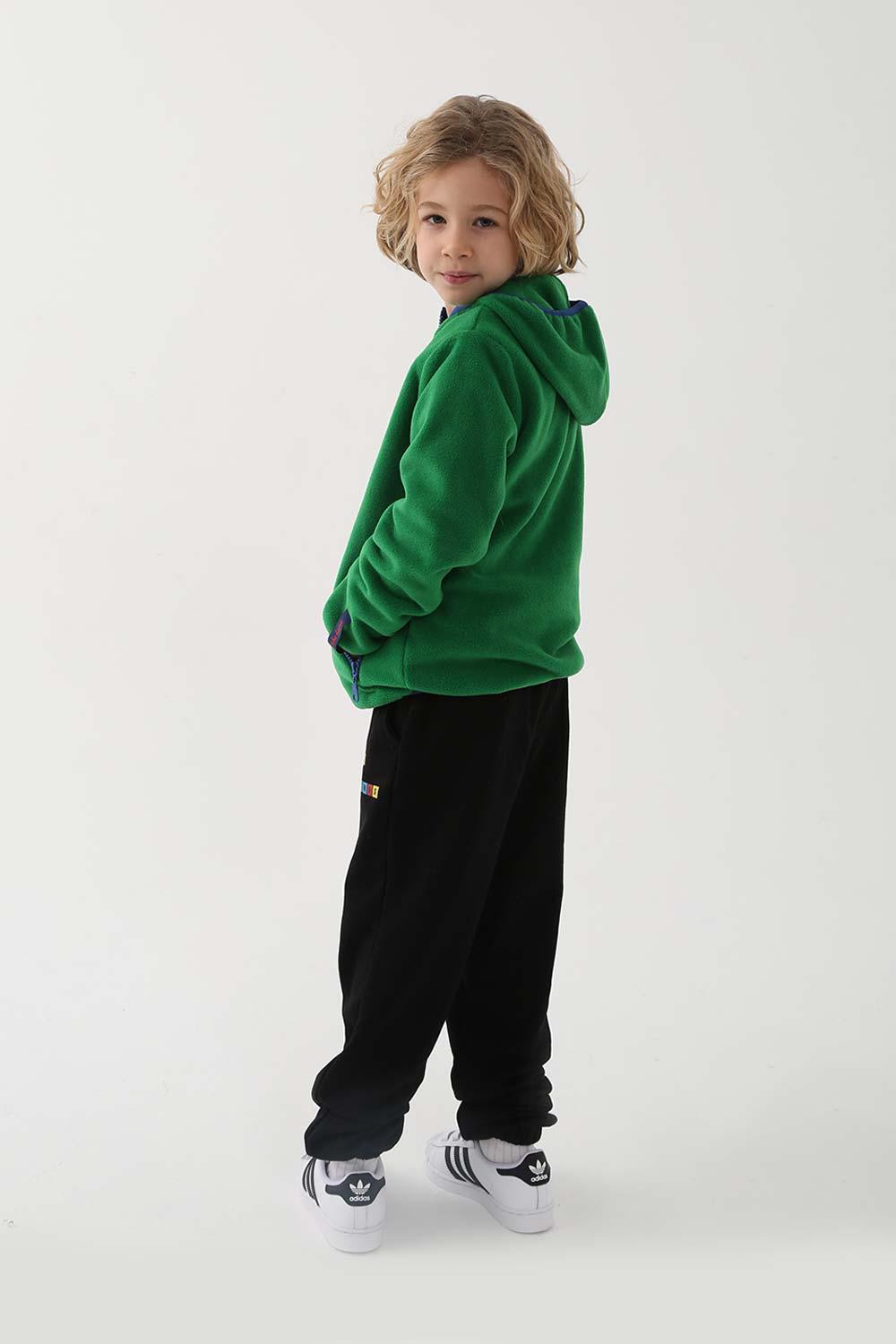 Let's Be Friends-Polar Zipli Hoodie - Yeşil-Sweatshirts & Hoodies-3-Milagron.com