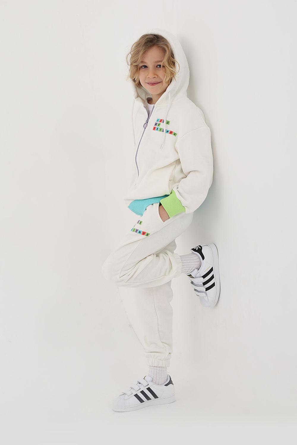 Let's Be Friends-Zipli Hoodie -Ekru-Sweatshirts & Hoodies-2-Milagron.com