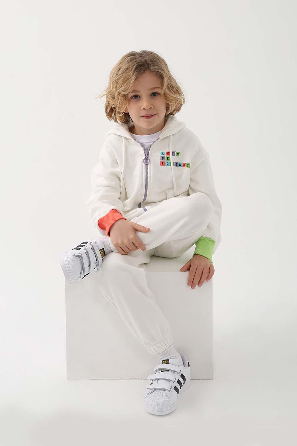 Let's Be Friends-Zipli Hoodie -Ekru-Sweatshirts & Hoodies-3-Milagron.com