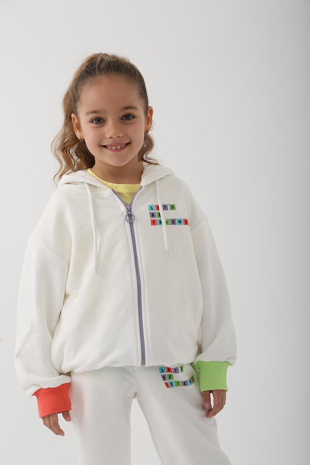 Let's Be Friends-Zipli Hoodie -Ekru-Sweatshirts & Hoodies-4-Milagron.com