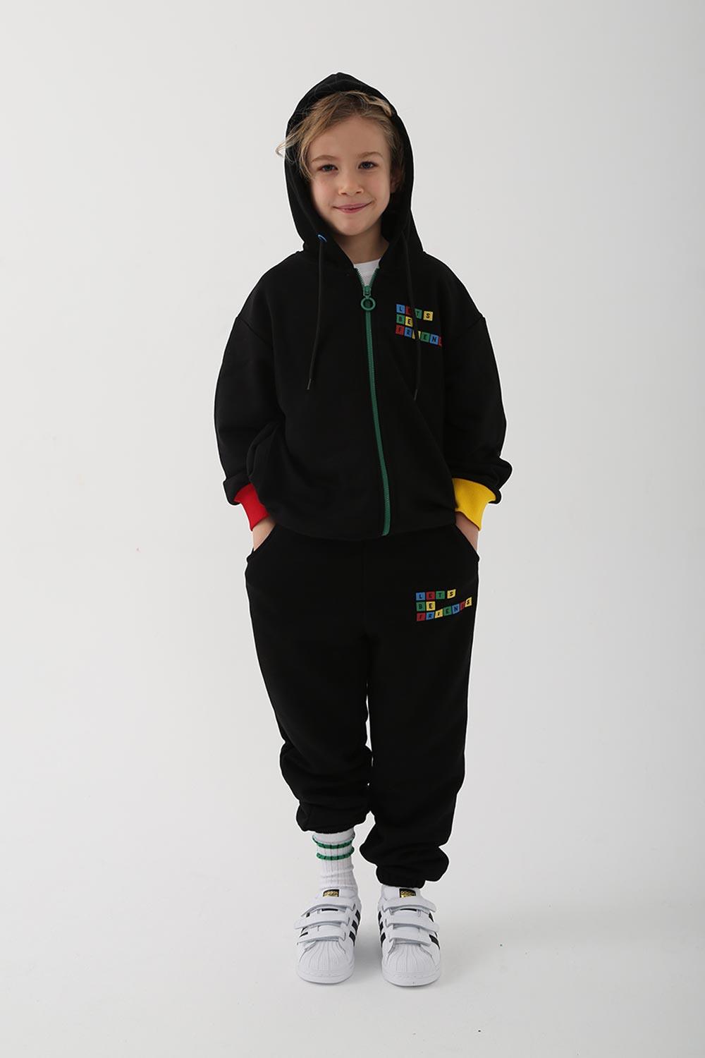 Let's Be Friends-Zipli Hoodie - Siyah-Sweatshirts & Hoodies-1-Milagron.com