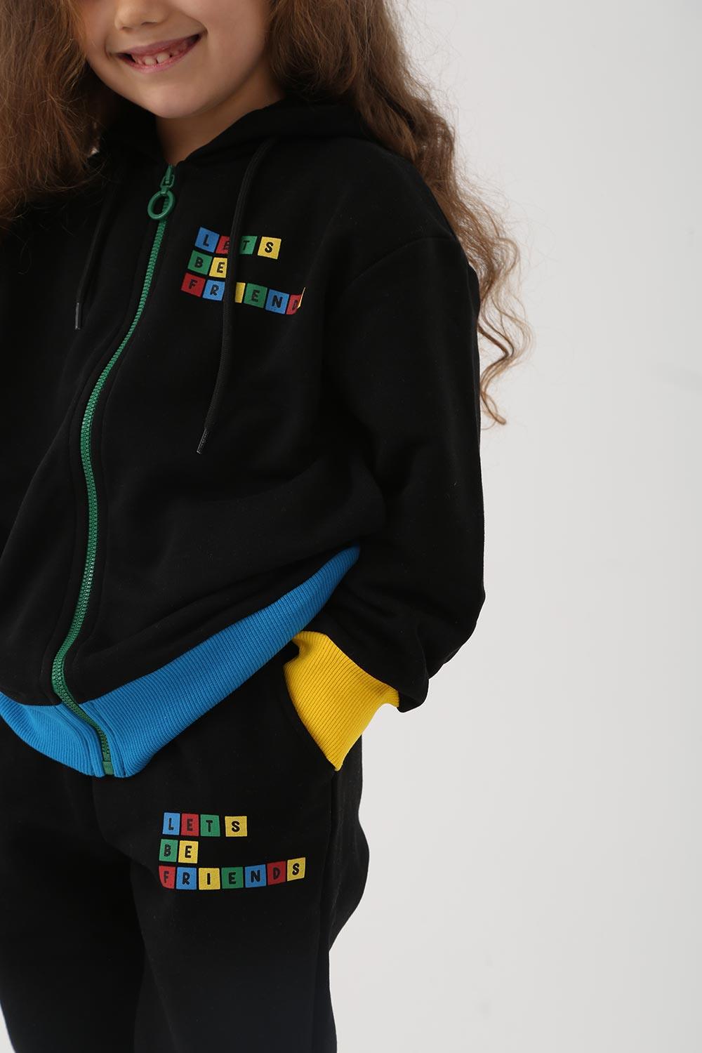 Let's Be Friends-Zipli Hoodie - Siyah-Sweatshirts & Hoodies-3-Milagron.com