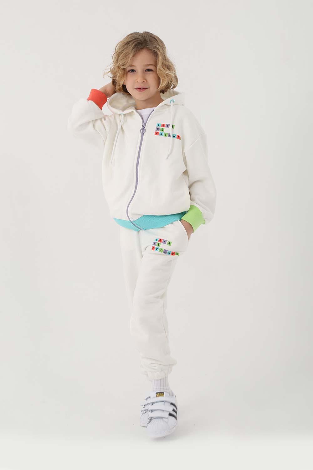 Let's Be Friends-Zipli Hoodie Takım 2 Parça - Ekru-Alt - Üst Takım-1-Milagron.com