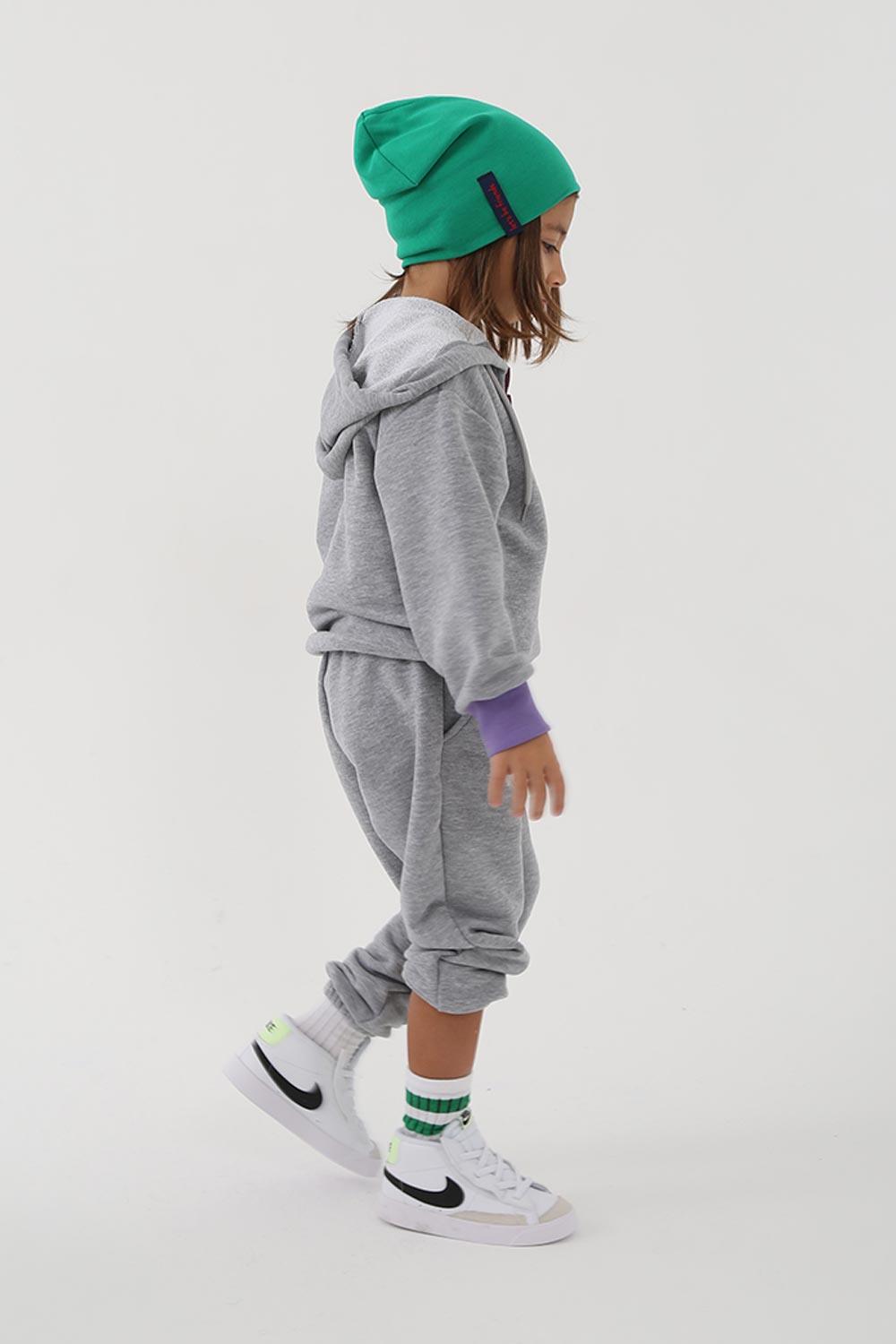 Let's Be Friends-Zipli Hoodie Takım 2 Parça - Gri Melanj-Alt - Üst Takım-2-Milagron.com