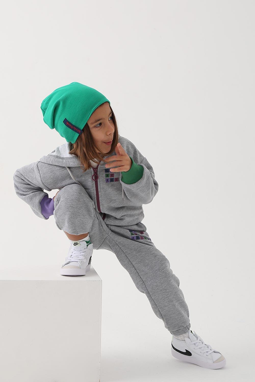 Let's Be Friends-Zipli Hoodie Takım 2 Parça - Gri Melanj-Alt - Üst Takım-3-Milagron.com