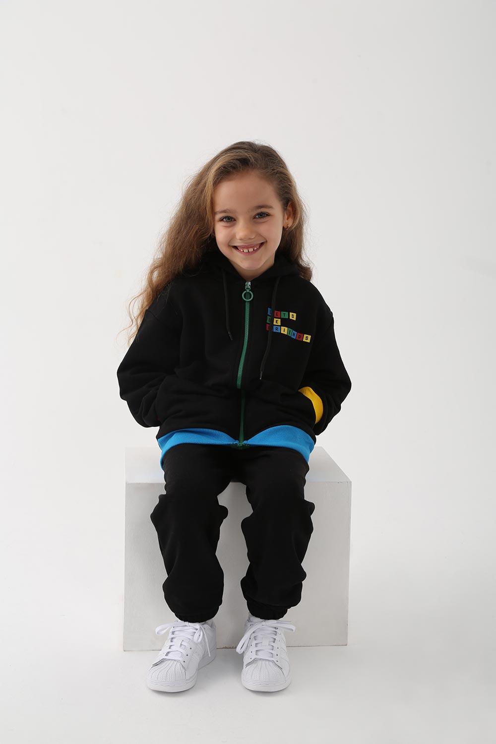 Let's Be Friends-Zipli Hoodie Takım 2 Parça - Siyah-Alt - Üst Takım-3-Milagron.com