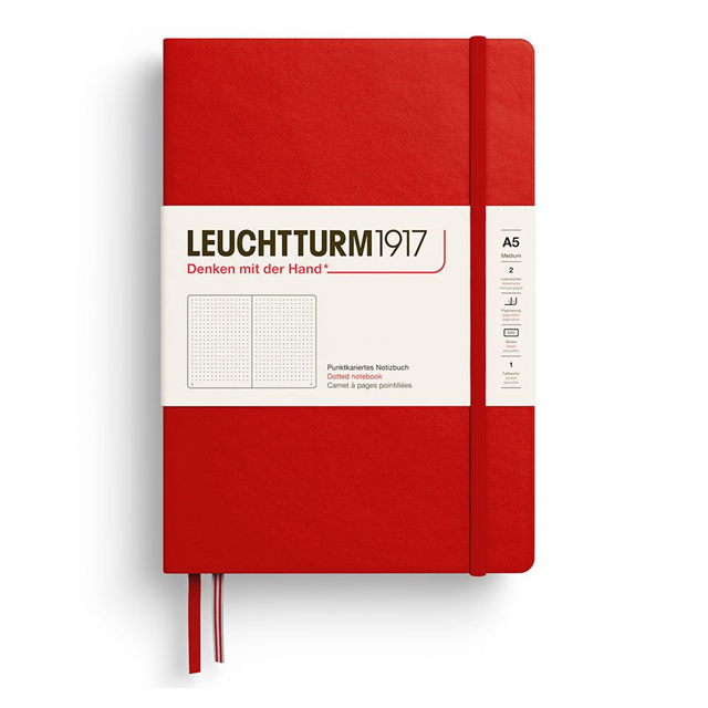 Leuchtturm1917 Not Defteri Orta Boy (A5), Sert Kapak, 251 Numaralandırılmış Sayfa, Noktalı, Cherry 373977
