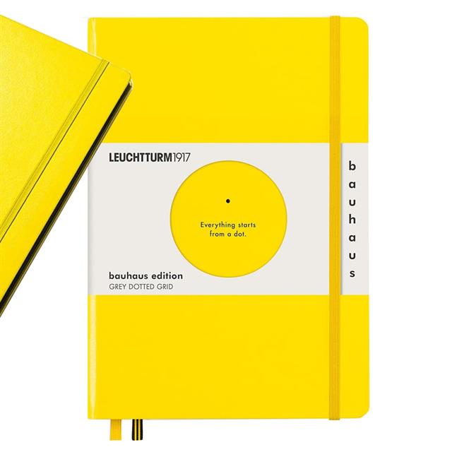 Leuchtturm 1917-Leuchtturm1917 Bauhaus Serisi Not Defteri, Orta Boy (A5), Sert Kapak, 251 Sayfa Gri Noktalı Defter Lemon 359620-Noktalı-2-Milagron.com