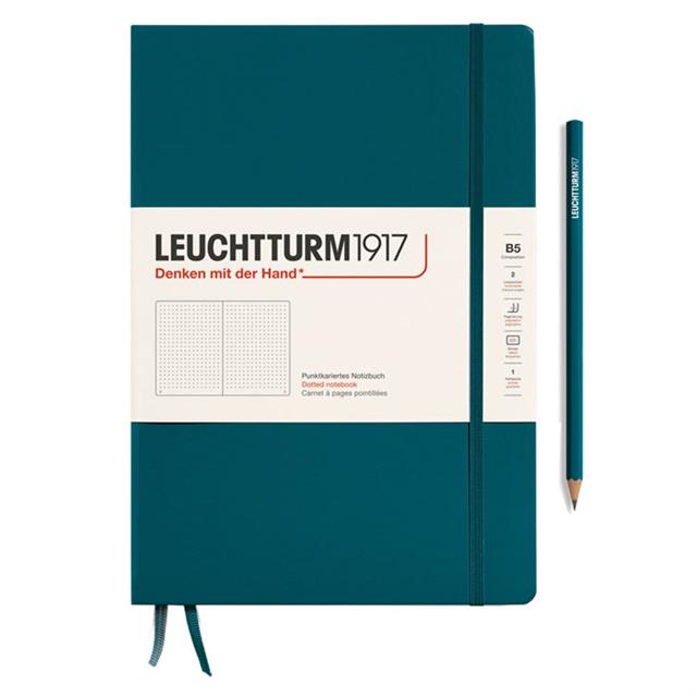 Leuchtturm 1917-Leuchtturm1917 Composition Notebook, B5, Sert Kapak, 219 Sayfa Not Defteri, Noktalı, Pacific Green 366175-Noktalı-1-Milagron.com