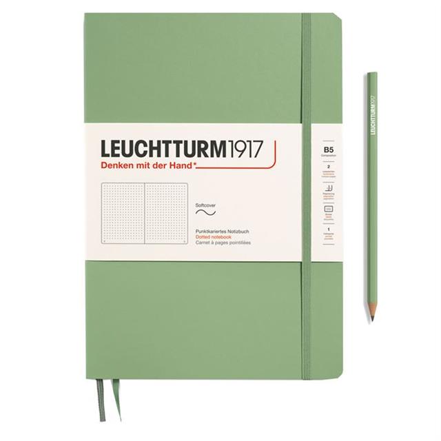 Leuchtturm 1917-Leuchtturm1917 Composition Notebook, B5, Yumuşak Kapak, 123 Sayfa Not Defteri, Noktalı, Sage 363928-Noktalı-1-Milagron.com