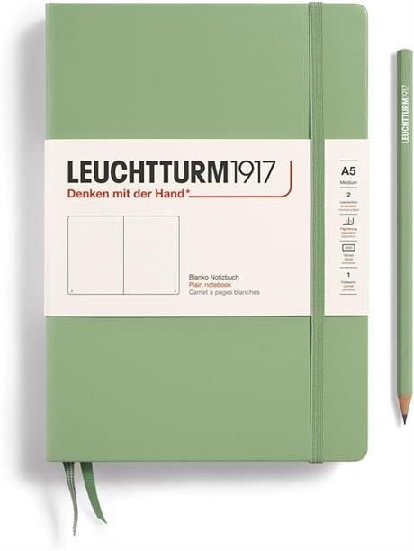 Leuchtturm 1917-Leuchttrum 1917 Medium(A5) Sert Kapak, 251 Numaralandırılmış Çizgisiz Sayfa Defter Sage 361585-Çizgisiz (Düz)-1-Milagron.com