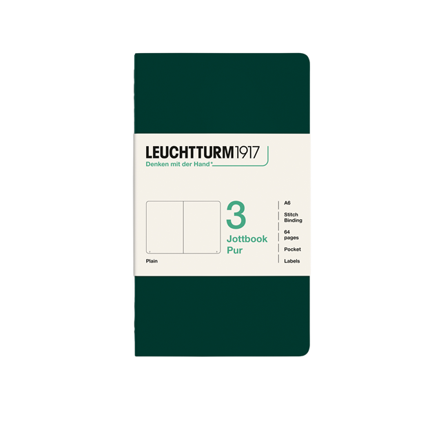 Leuchtturm1917 Jottbook Pur A6 64 Numaralandırılmış Sayfa Düz 3'Lü Paket Defter Forest Green 400715