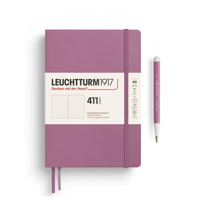 Leuchtturm 1917-Leuchtturm1917 Not Defteri Orta Boy (A5), Sert Kapak, 411 Numaralandırılmış Sayfa, Noktalı,Dusty Rose 372922-Noktalı-1-Milagron.com