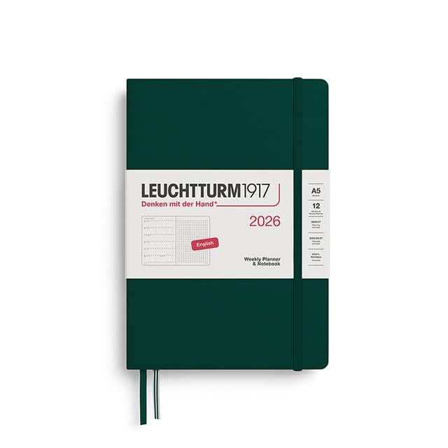 Leuchtturm 1917-Leuchtturm1917 Orta Boy (A5) 12 Aylık Ajanda Ve Not Defteri (Noktalı) 2026 Sert Kapak, İngilizce, Forest Green372704-Özel Defterler-1-Milagron.com