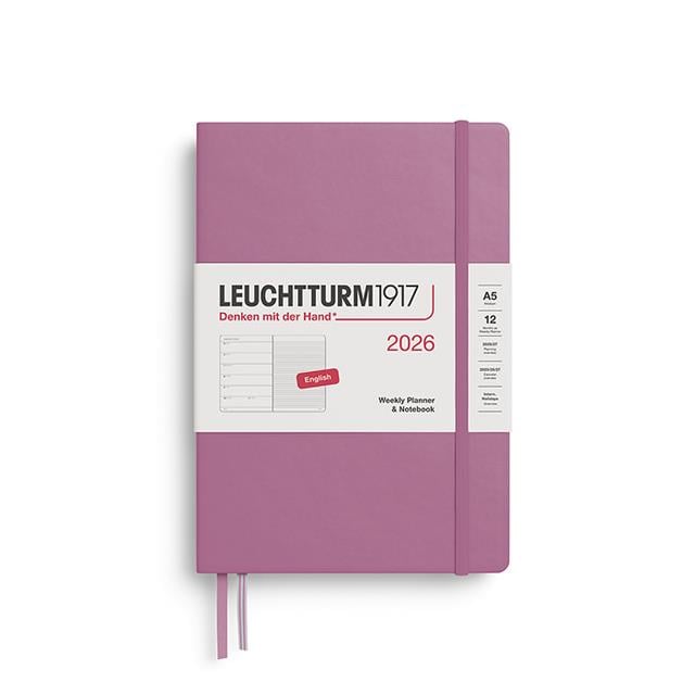 Leuchtturm 1917-Leuchtturm1917 Orta Boy (A5) 12 Aylık Ajanda Ve Not Defteri (çizgili) 2026 Sert Kapak, İngilizce, Dusty Rose372652-Özel Defterler-1-Milagron.com