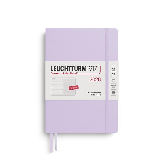 Leuchtturm 1917-Leuchtturm1917 Orta Boy (A5) 12 Aylık Ajanda Ve Not Defteri (çizgili) 2026 Sert Kapak, İngilizce, Lilac372651-Özel Defterler-1-Milagron.com