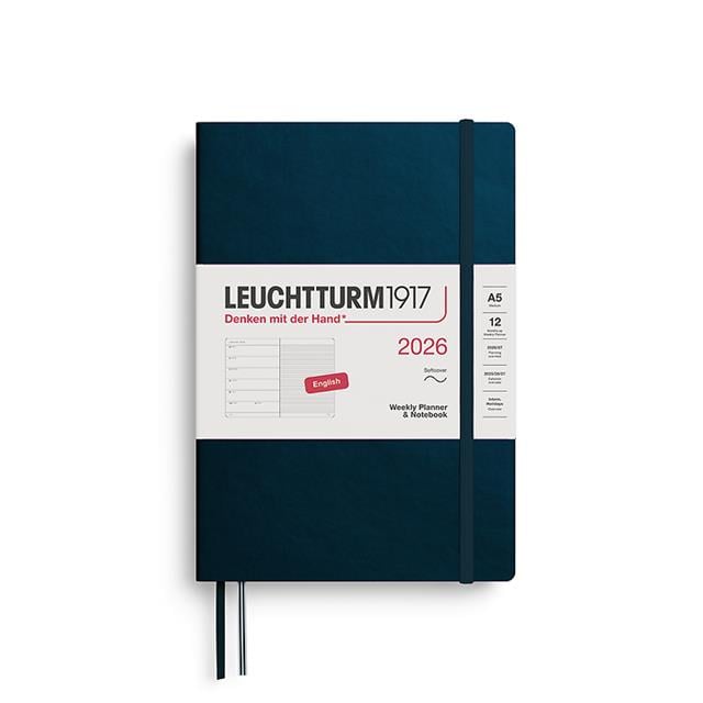 Leuchtturm 1917-Leuchtturm1917 Orta Boy (A5) 12 Aylık Ajanda Ve Not Defteri (çizgili) 2026 Yumuşak Kapak, İngilizce, Deep Sea372680-Özel Defterler-1-Milagron.com