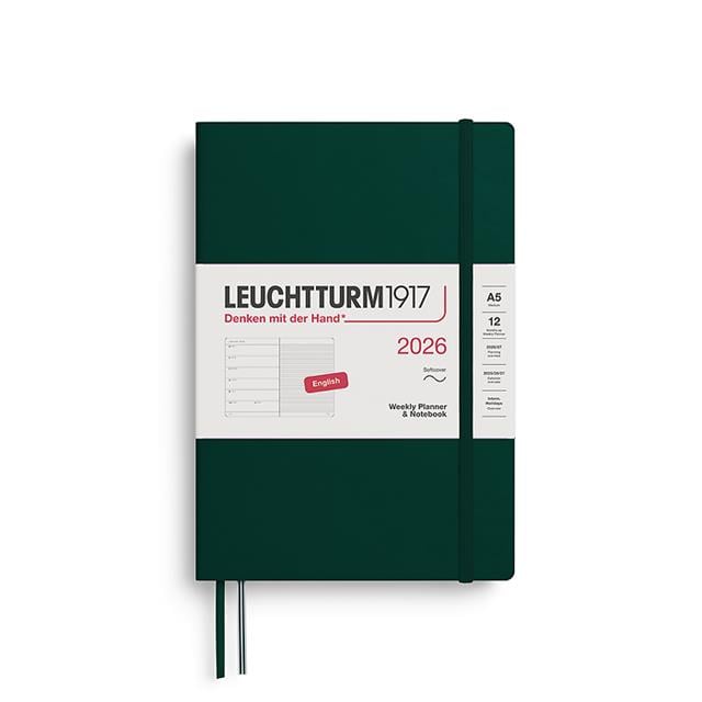 Leuchtturm 1917-Leuchtturm1917 Orta Boy (A5) 12 Aylık Ajanda Ve Not Defteri (çizgili) 2026 Yumuşak Kapak, İngilizce, Forest Green372679-Özel Defterler-1-Milagron.com