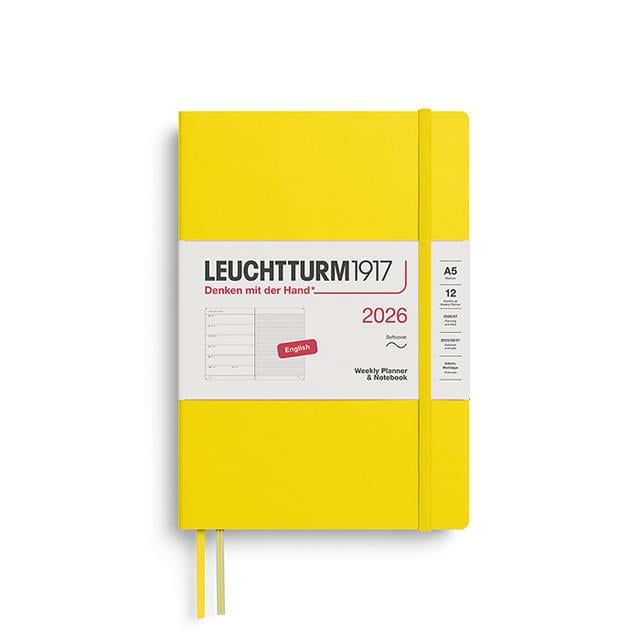 Leuchtturm 1917-Leuchtturm1917 Orta Boy (A5) 12 Aylık Ajanda Ve Not Defteri (çizgili) 2026 Yumuşak Kapak, İngilizce, Lemon 372676-Özel Defterler-1-Milagron.com