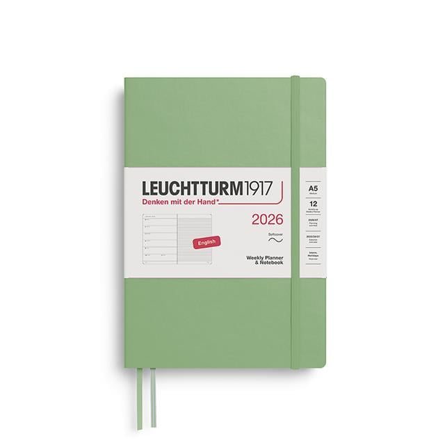 Leuchtturm 1917-Leuchtturm1917 Orta Boy (A5) 12 Aylık Ajanda Ve Not Defteri (çizgili) 2026 Yumuşak Kapak, İngilizce,Sage372677-Özel Defterler-1-Milagron.com