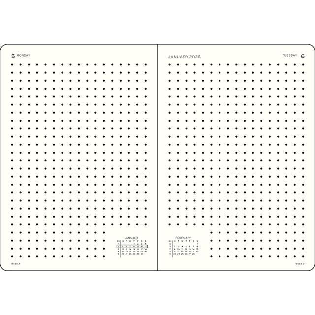 Leuchtturm 1917-Leuchtturm1917 Orta Boy (A5) 12 Aylık Günlük Ajanda (Noktalı) 2026 Sert Kapak, İngilizce, Siyah 372780-Özel Defterler-2-Milagron.com