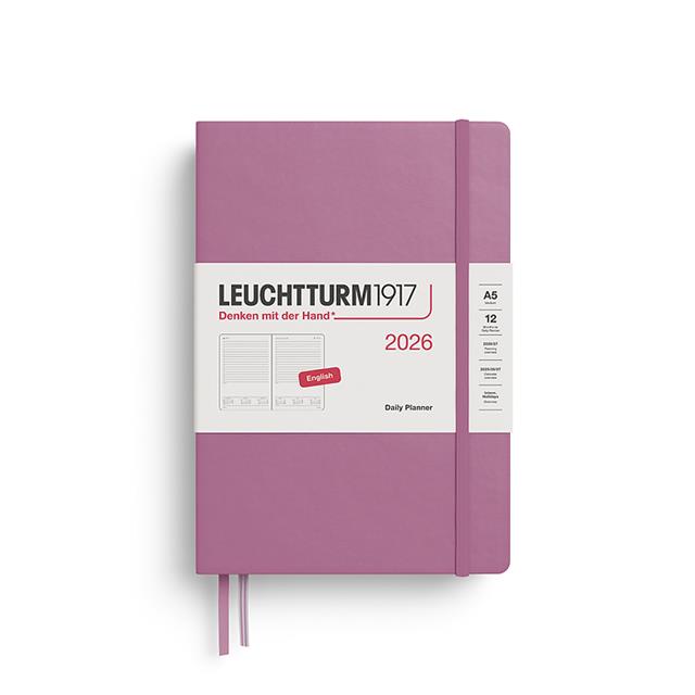 Leuchtturm 1917-Leuchtturm1917 Orta Boy (A5) 12 Aylık Günlük Ajanda (çizgili) 2026 Sert Kapak, İngilizce, Dusty Rose372773-Özel Defterler-1-Milagron.com