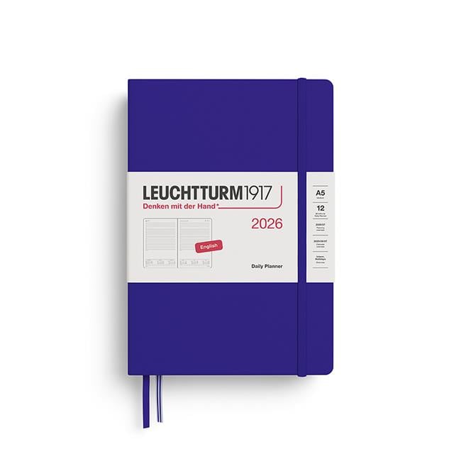 Leuchtturm 1917-Leuchtturm1917 Orta Boy (A5) 12 Aylık Günlük Ajanda (çizgili) 2026 Sert Kapak, İngilizce, Ink Mavi 372777-Özel Defterler-1-Milagron.com