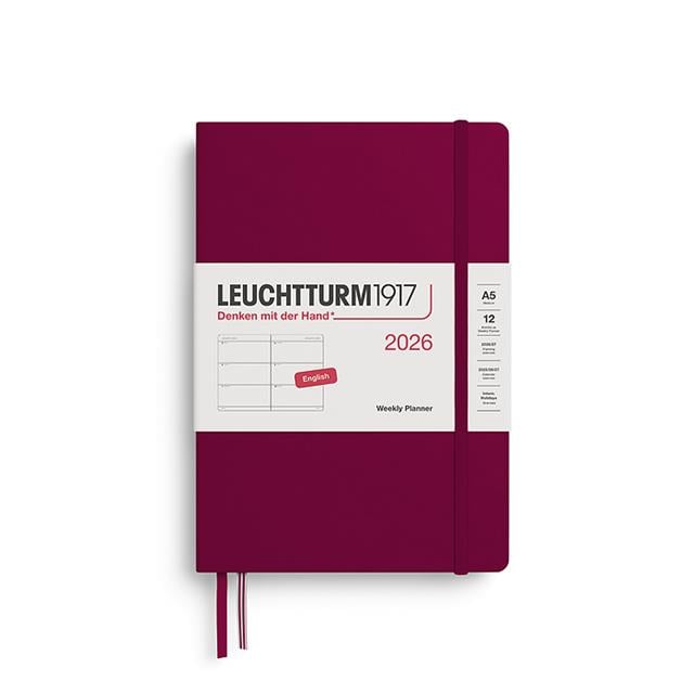 Leuchtturm 1917-Leuchtturm1917 Orta Boy (A5) 12 Aylık Haftalık Ajanda 2026 Sert Kapak, İngilizce, Port Red372708-Özel Defterler-1-Milagron.com