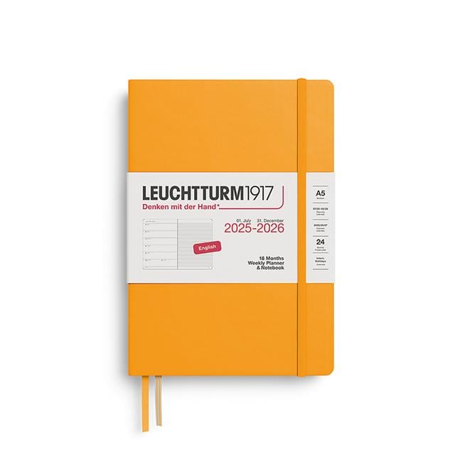 Leuchtturm 1917-Leuchtturm1917 Orta Boy (A5) 18 Aylık Ajanda Ve Not Defteri (çizgili) 2026 Sert Kapak, İngilizce, Rising Sun 372798-Özel Defterler-1-Milagron.com