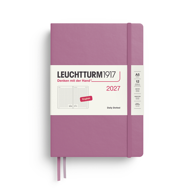Leuchtturm1917 Planner 2027 - 12M Günlük Planner Noktalı Medium A5 2027 İNgilizce Dusty Rose 400334 - ÖnsiPariŞ